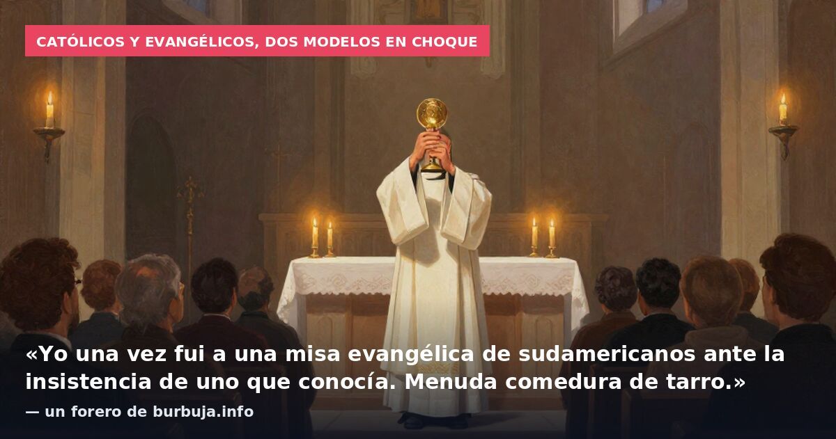 Católicos y evangélicos, dos modelos en choque: «Yo una vez fui a una misa evangélica de sudamericanos ante la insistencia de uno que conocía. Menuda comedura de tarro.» — un forero de burbuja.info