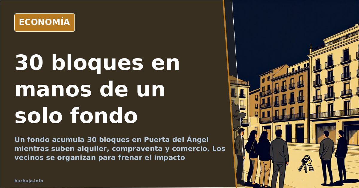 Fachadas de bloques de viviendas en el barrio madrileño de Puerta del Ángel con carteles de se alquila y obras de reforma