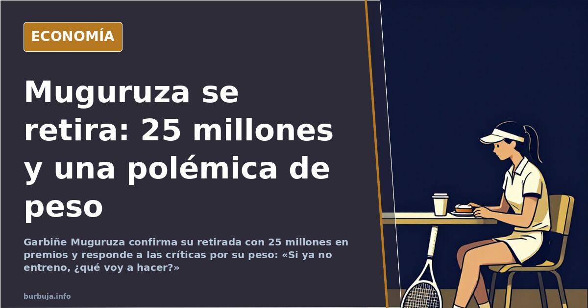 Ilustración editorial de Garbiñe Muguruza retirada, con una raqueta de tenis apoyada junto a una báscula, en azul marino y do