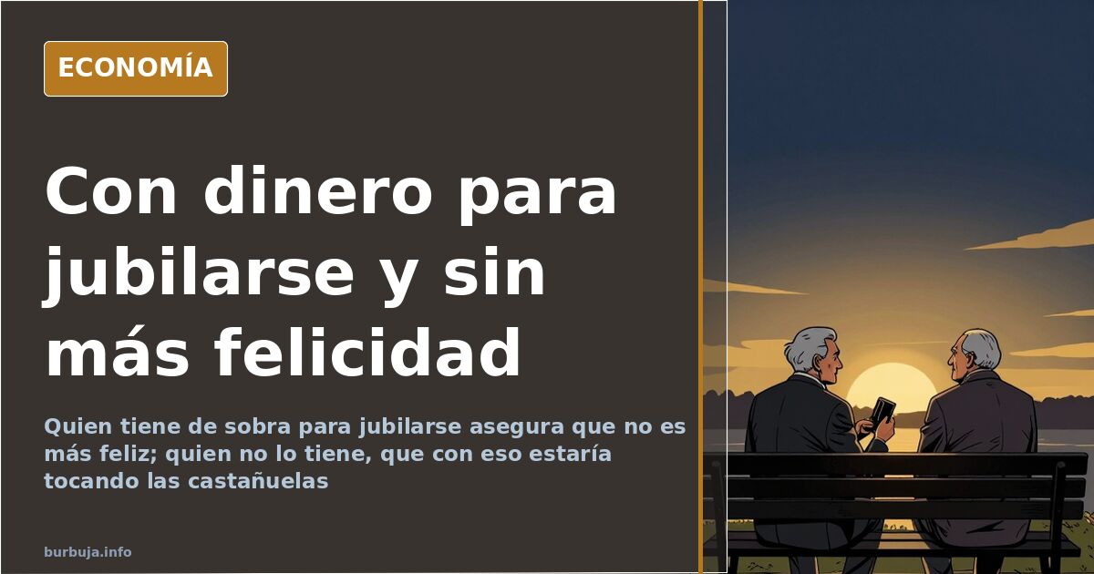 Ilustración editorial de un hombre ante un escritorio con calculadora, extractos y café, reflexionando sobre dinero y felicid