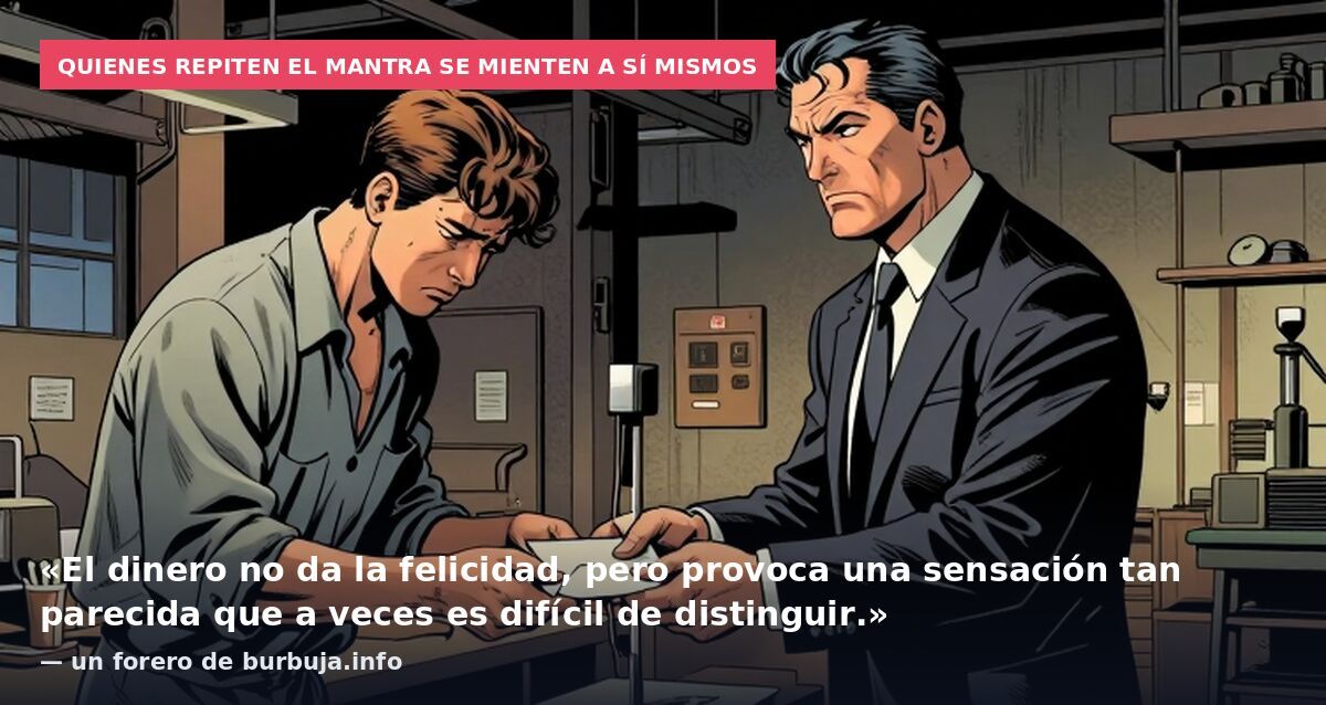 Quienes repiten el mantra se mienten a sí mismos: «El dinero no da la felicidad, pero provoca una sensación tan parecida que a veces es difícil de distinguir.» — un forero de burbuja.info
