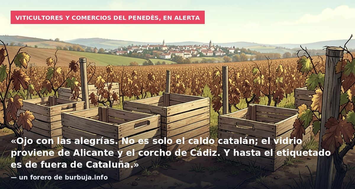 Viticultores y comercios del Penedès, en alerta: «Ojo con las alegrías. No es solo el caldo catalán; el vidrio proviene de Alicante y el corcho de Cádiz. Y hasta el etiquetado es de fuera de Cataluña.» — un forero de burbuja.info