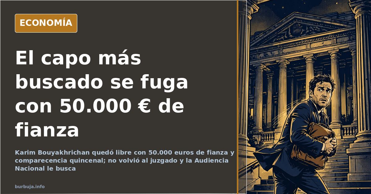 Ilustración editorial de la fuga del líder de la Mocro Maffia, silueta fugitiva entre focos judiciales