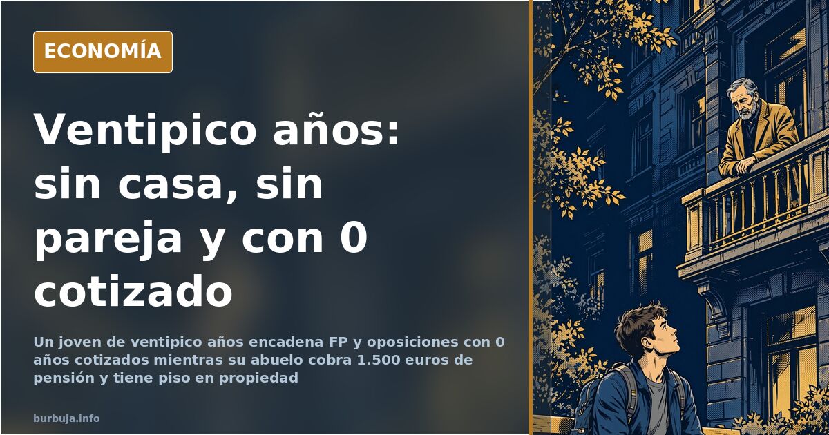 Joven con titulaciones apiladas ante un tablón de oposiciones, imagen de la brecha generacional laboral en España