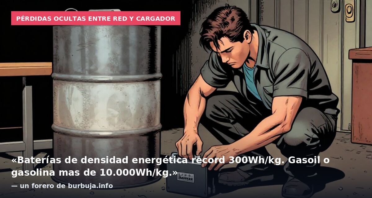 Pérdidas ocultas entre red y cargador: «Baterías de densidad energética record 300Wh/kg. Gasoil o gasolina mas de 10.000Wh/kg.» — un forero de burbuja.info