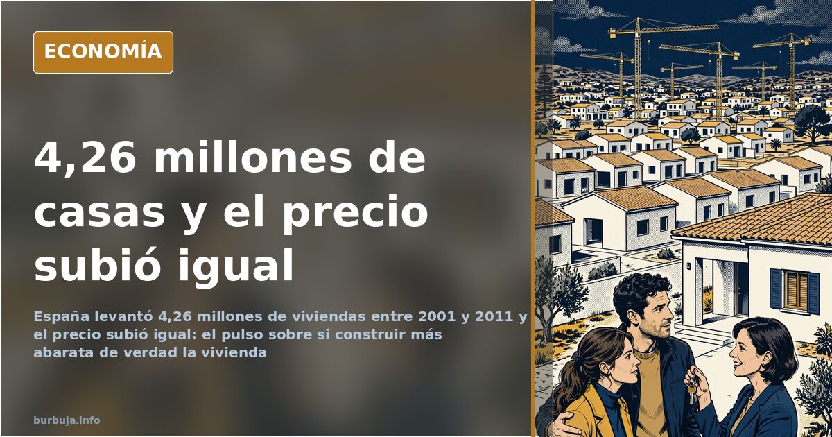 Vista aérea de grúas y bloques de viviendas en construcción en una gran ciudad española durante el boom del precio de la vivi