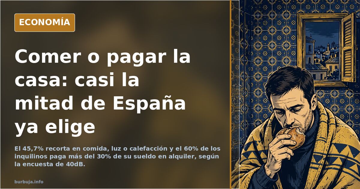 Persona haciendo cuentas en una cocina con una cesta de la compra reducida y recibos de alquiler sobre la mesa