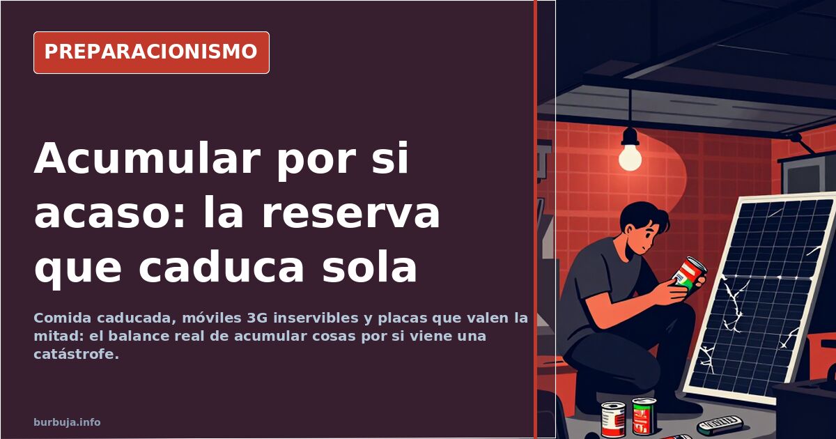 Armario doméstico repleto de latas, conservas y equipos informáticos viejos acumulados por si viene una catástrofe