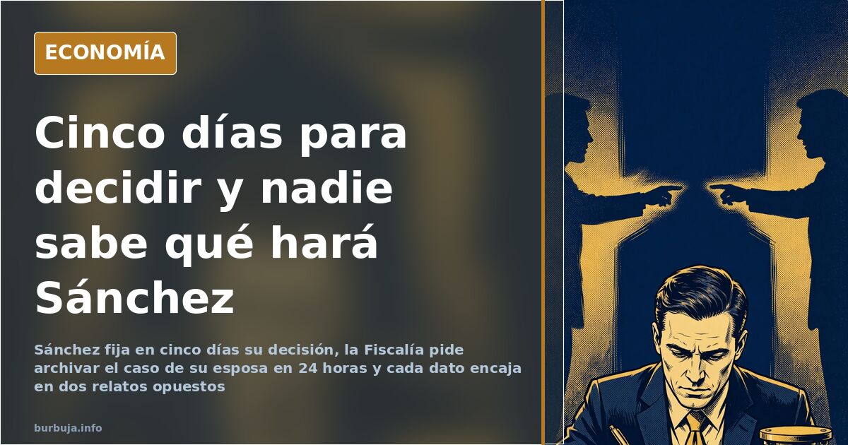 Carta y reloj marcando cinco días en ilustración editorial azul y dorado sobre la decisión de Sánchez