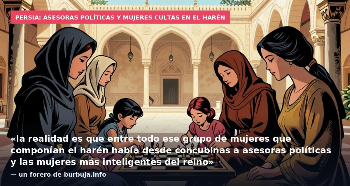 Persia: asesoras políticas y mujeres cultas en el harén: «la realidad es que entre todo ese grupo de mujeres que componían el harén había desde concubinas a asesoras políticas y las mujeres más inteligentes del reino» — un forero de burbuja.info