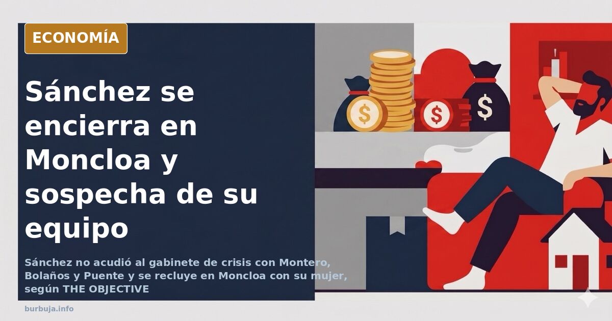 Despacho vacío en La Moncloa con una silla apartada del resto, ilustración editorial sobre el aislamiento de Sánchez
