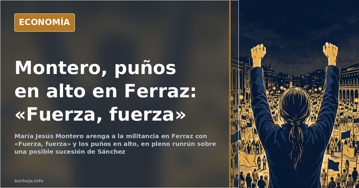 Vicepresidenta María Jesús Montero saludando con los puños en alto ante una multitud de militantes en la puerta de Ferraz