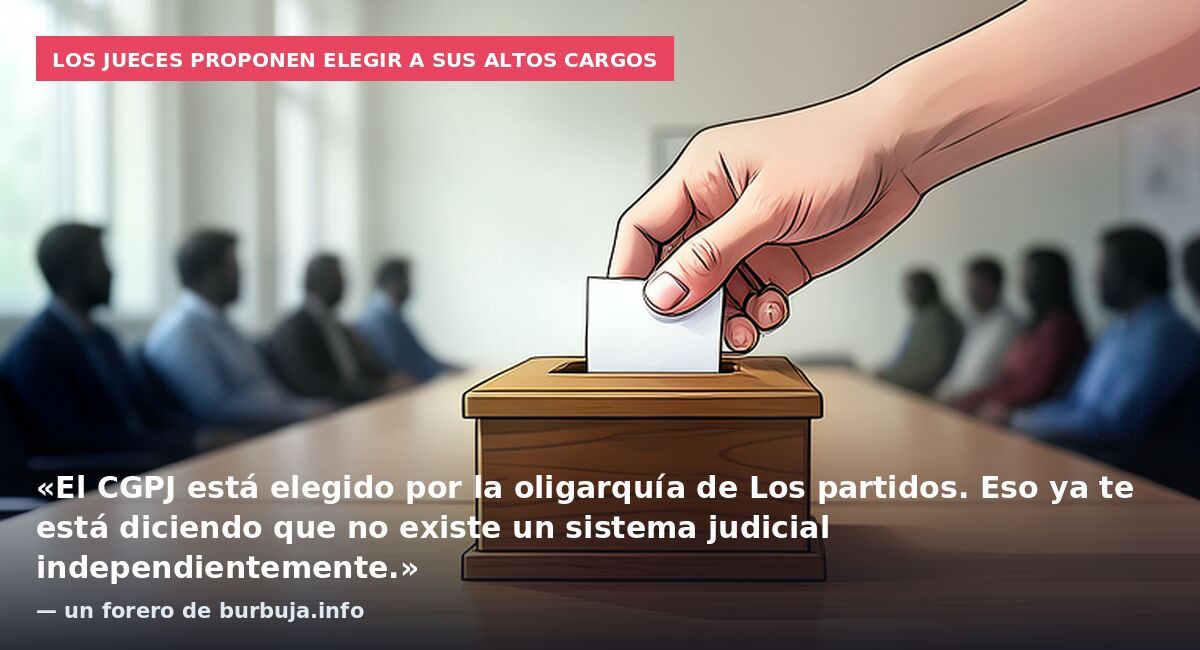 Los jueces proponen elegir a sus altos cargos: «El CGPJ está elegido por la oligarquía de Los partidos. Eso ya te está diciendo que no existe un sistema judicial independientemente.» — un forero de burbuja.info