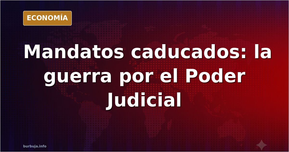 Ilustración editorial de un edificio judicial con columnas y una balanza desequilibrada sobre fondo azul marino y dorado