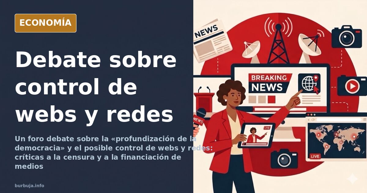 Ilustración editorial de una mano cerrando el acceso a pantallas y redes sociales bajo el pretexto de la desinformación