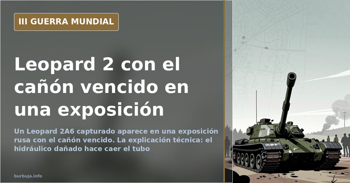 Carro de combate Leopard 2 con el cañón inclinado hacia abajo en una exposición militar al aire libre