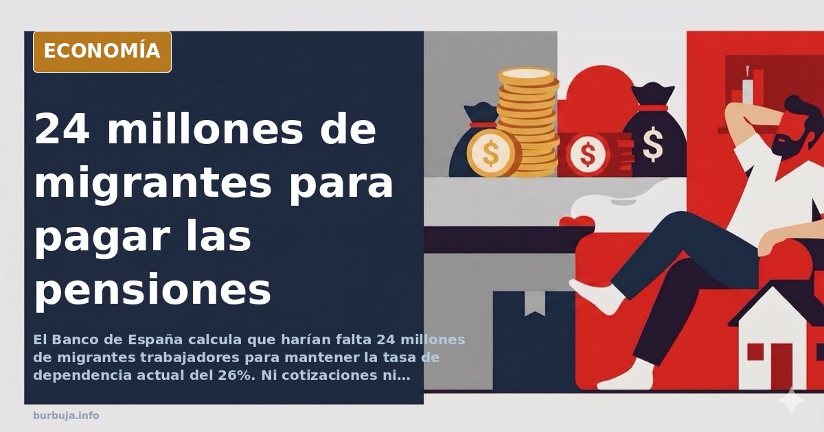 Ilustración editorial de una balanza inclinada con figuras de trabajadores y pensionistas sobre fondo azul marino y dorado
