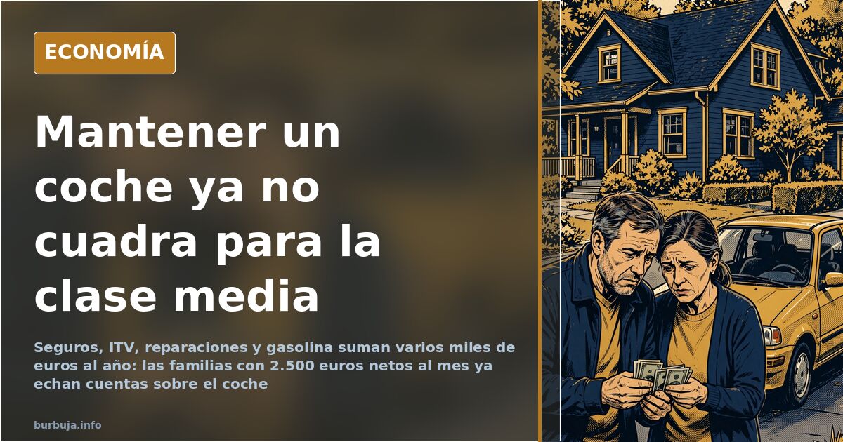 Ilustración editorial de un coche familiar aparcado junto a un parquímetro urbano y una marquesina de autobús, con el coste d
