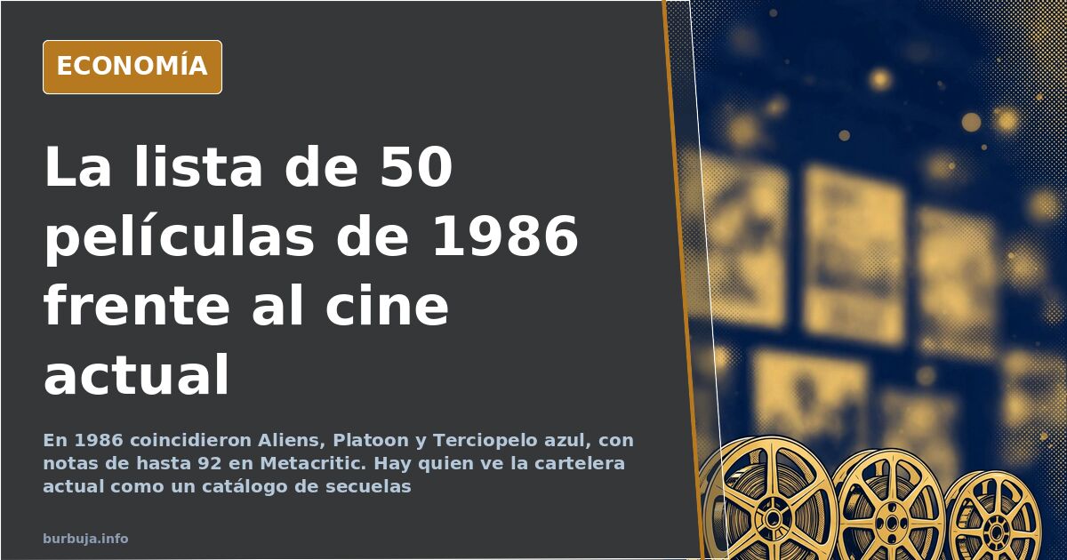Carretes de cine y cintas VHS junto a una cartelera de secuelas de 1986