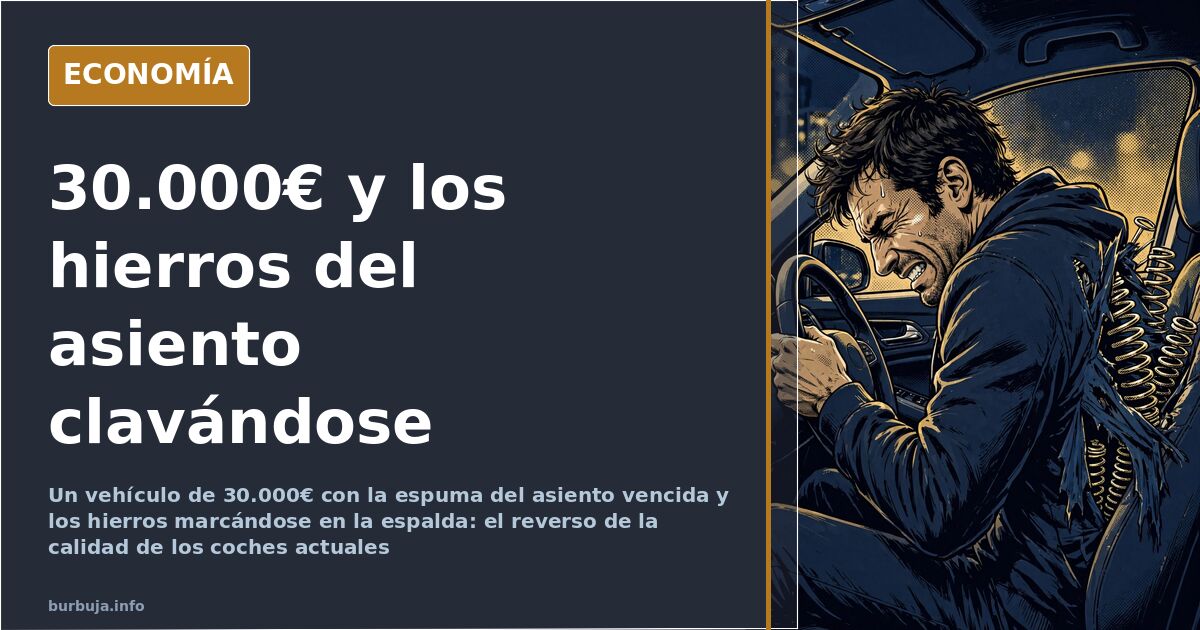 Detalle de la tapicería y la espuma vencida de un asiento de coche, con el muelle asomando bajo el tejido