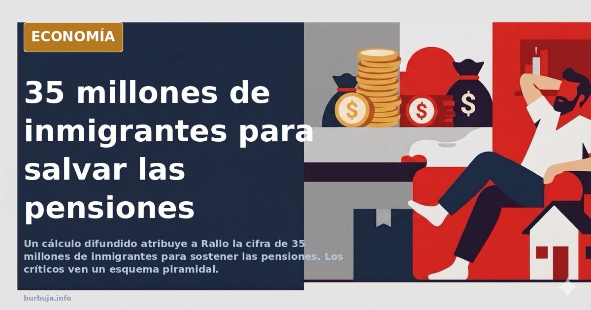 Ilustración editorial sobre los 35 millones de inmigrantes que el economista Rallo calcula necesarios para sostener las pensi