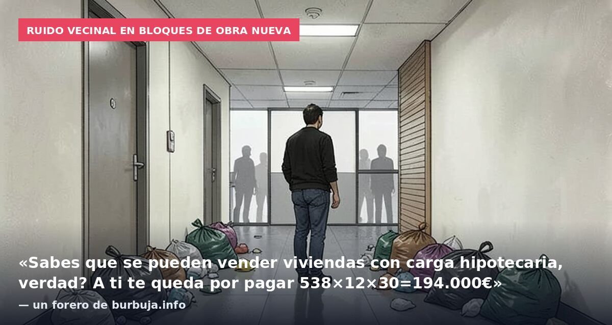 Ruido vecinal en bloques de obra nueva: «Sabes que se pueden vender viviendas con carga hipotecaria, verdad? A ti te queda por pagar 538×12×30=194.000€» — un forero de burbuja.info
