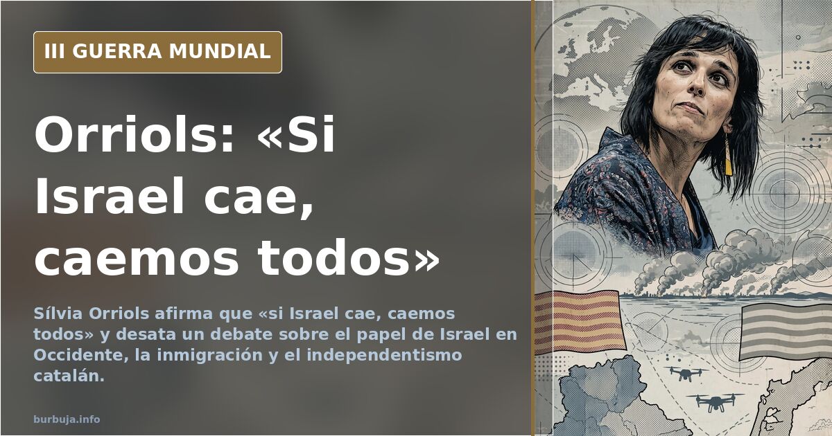 Silueta de la líder de Aliança Catalana, Sílvia Orriols, ante un mapa de Oriente Medio con la bandera de Israel