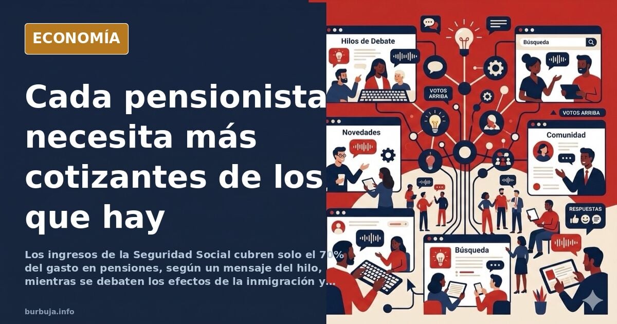 Gráfico editorial en azul marino y dorado sobre la insostenibilidad de las pensiones y la falta de cotizantes en España