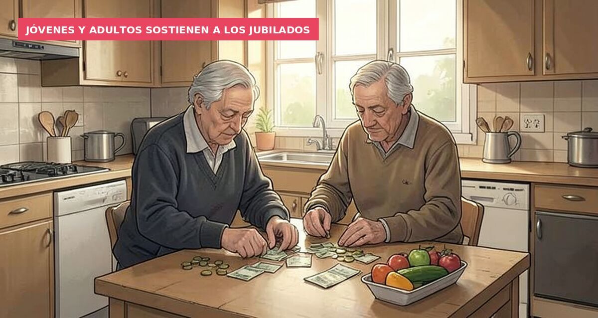 Jóvenes y adultos sostienen a los jubilados