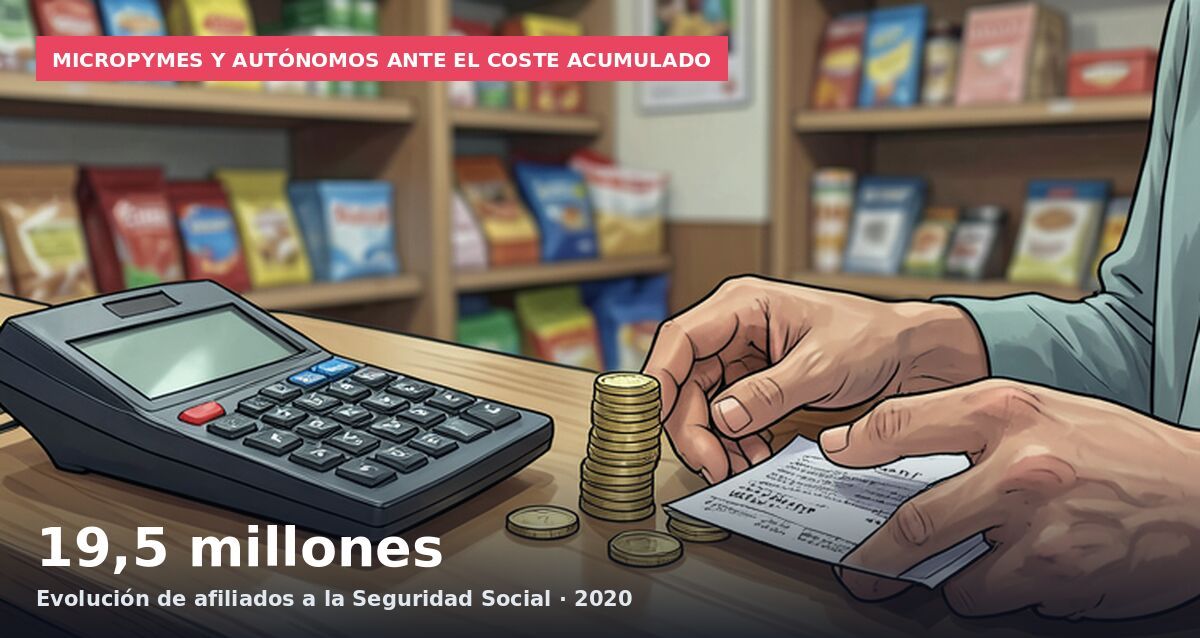 Micropymes y autónomos ante el coste acumulado: 19,5 millones Evolución de afiliados a la Seguridad Social · 2020