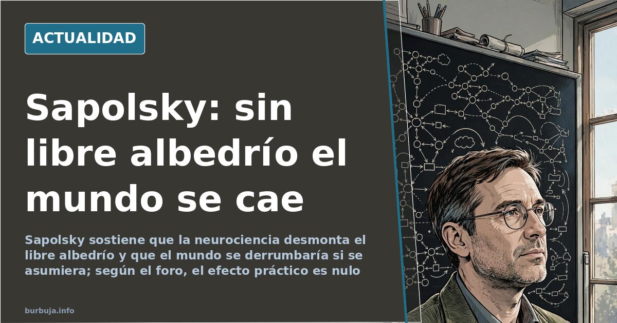 Un neurocientífico señala una pizarra con un esquema de flechas causales sobre el libre albedrío
