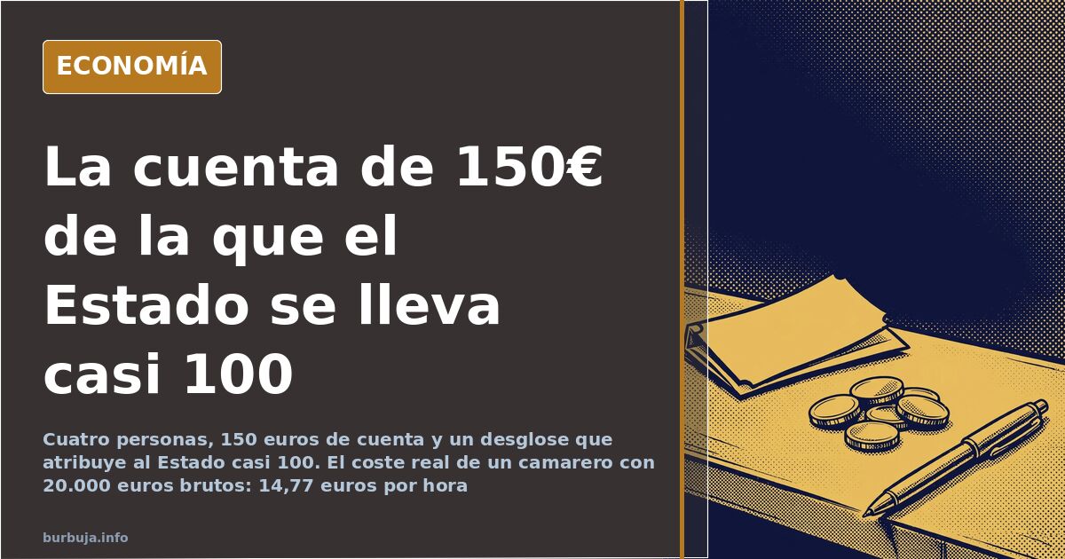 Ticket de restaurante y monedas sobre la barra de un bar, ilustración editorial en azul marino y dorado