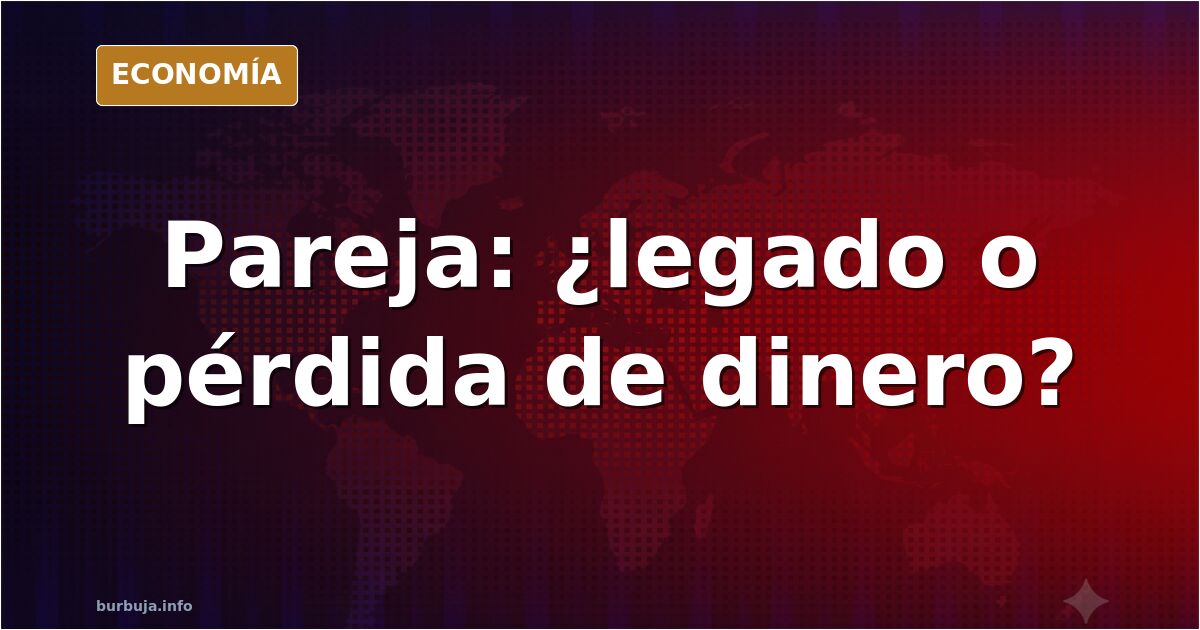 Ilustración editorial de una pareja separada por una columna de monedas y una cuna vacía, en azul marino y dorado