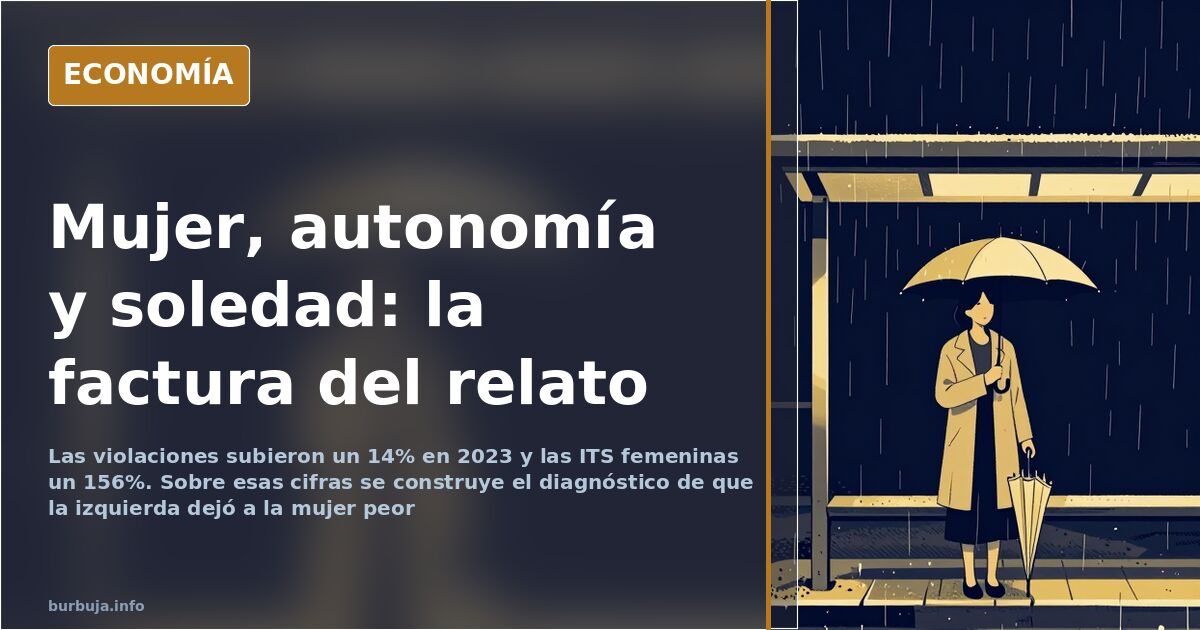 Ilustración editorial de una mujer sola en una ciudad contemporánea, símbolo de la brecha de género y la soledad no deseada