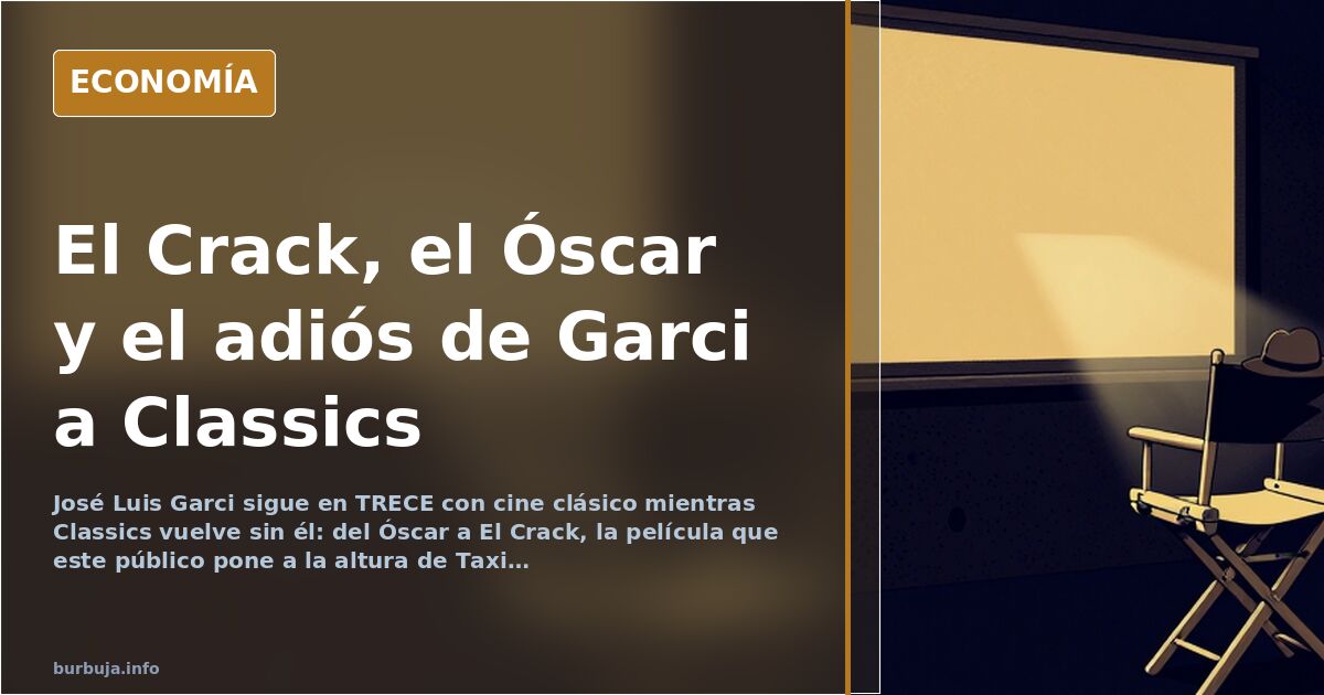 Silueta de José Luis Garci presentando cine clásico ante una pantalla en blanco y negro dentro de un estudio de televisión