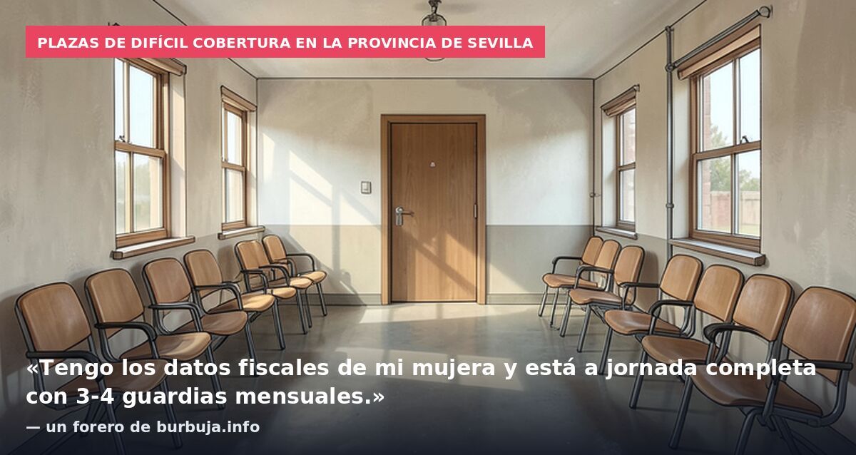 Plazas de difícil cobertura en la provincia de Sevilla: «Tengo los datos fiscales de mi mujera y está a jornada completa con 3-4 guardias mensuales.» — un forero de burbuja.info
