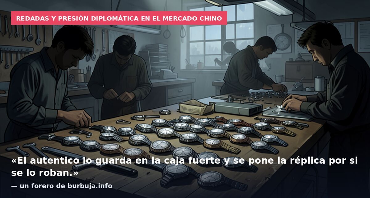 Redadas y presión diplomática en el mercado chino: «El autentico lo guarda en la caja fuerte y se pone la réplica por si se lo roban.» — un forero de burbuja.info