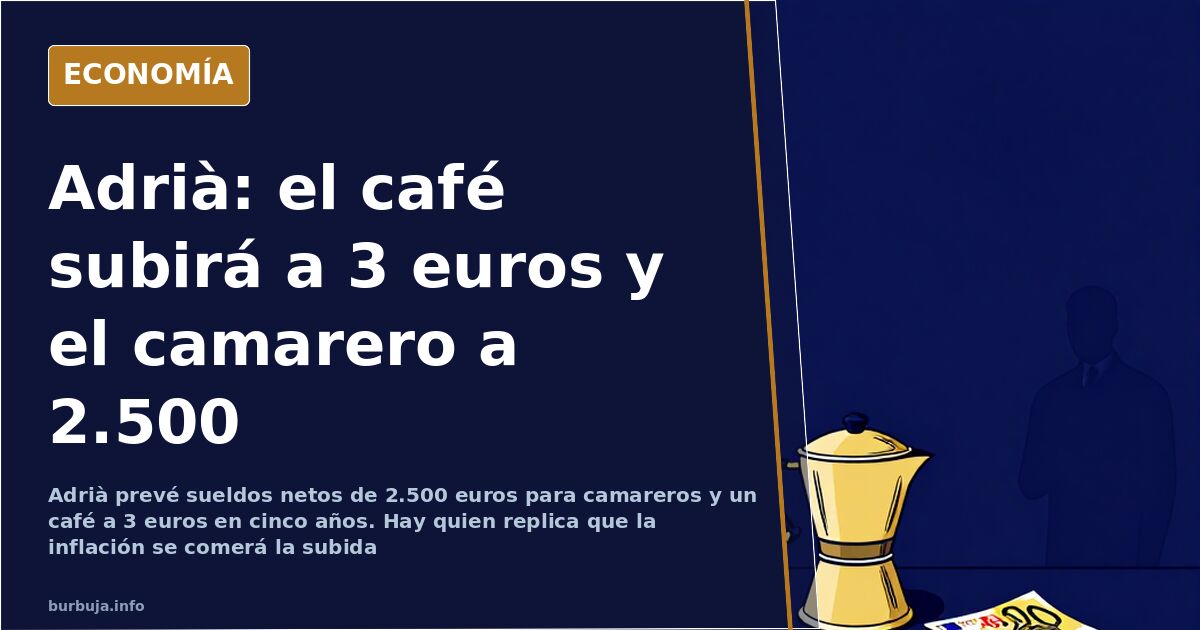 Ilustración editorial de una barra de bar con cafetera y una cuenta en euros, sobre el sueldo de camarero y la subida de prec