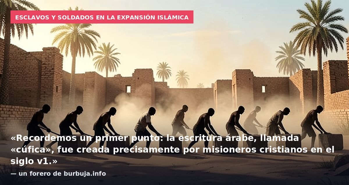 Esclavos y soldados en la expansión islámica: «Recordemos un primer punto: la escritura árabe, llamada «cúfica», fue creada precisamente por misioneros cristianos en el siglo v1.» — un forero de burbuja.info
