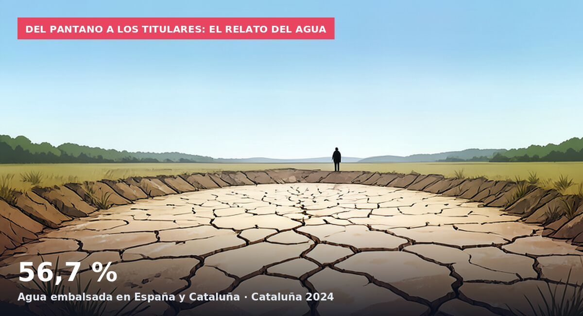 Del pantano a los titulares: el relato del agua: 56,7 % Agua embalsada en España y Cataluña · Cataluña 2024