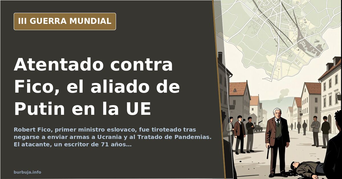 Silueta de un edificio gubernamental eslovaco con humo lejano al fondo y un mapa de Europa del Este desplegado sobre una mesa