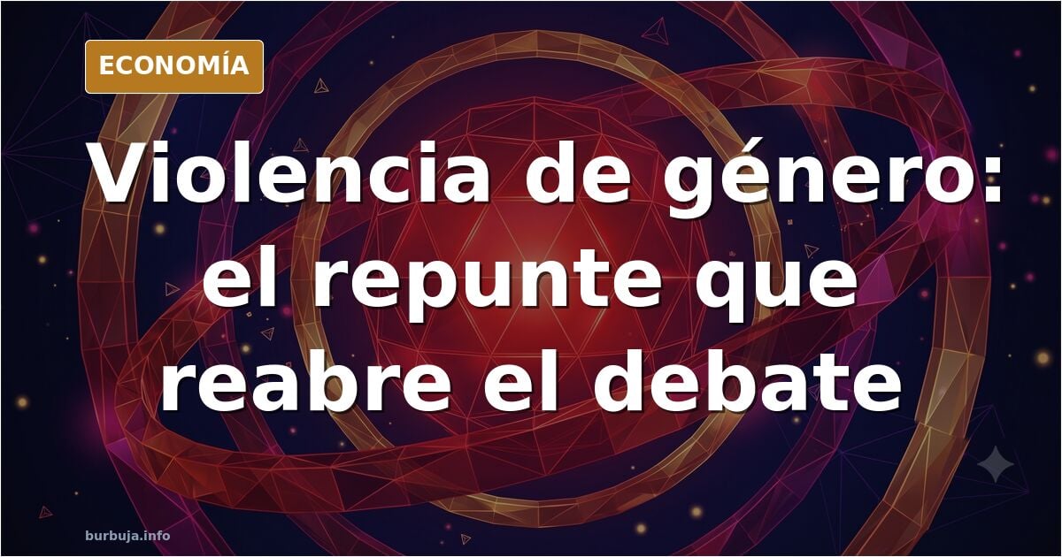 Ilustración editorial de un gráfico de líneas ascendente sobre violencia de género en España, con siluetas de mujeres y un fo