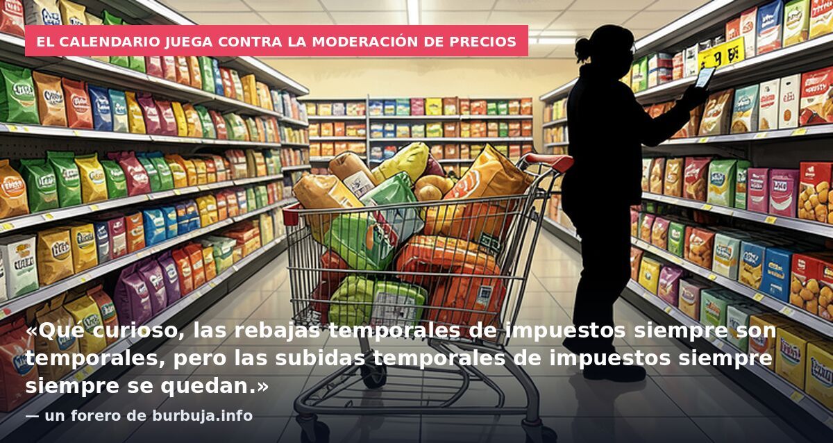 El calendario juega contra la moderación de precios: «Qué curioso, las rebajas temporales de impuestos siempre son temporales, pero las subidas temporales de impuestos siempre siempre se quedan.» — un forero de burbuja.info