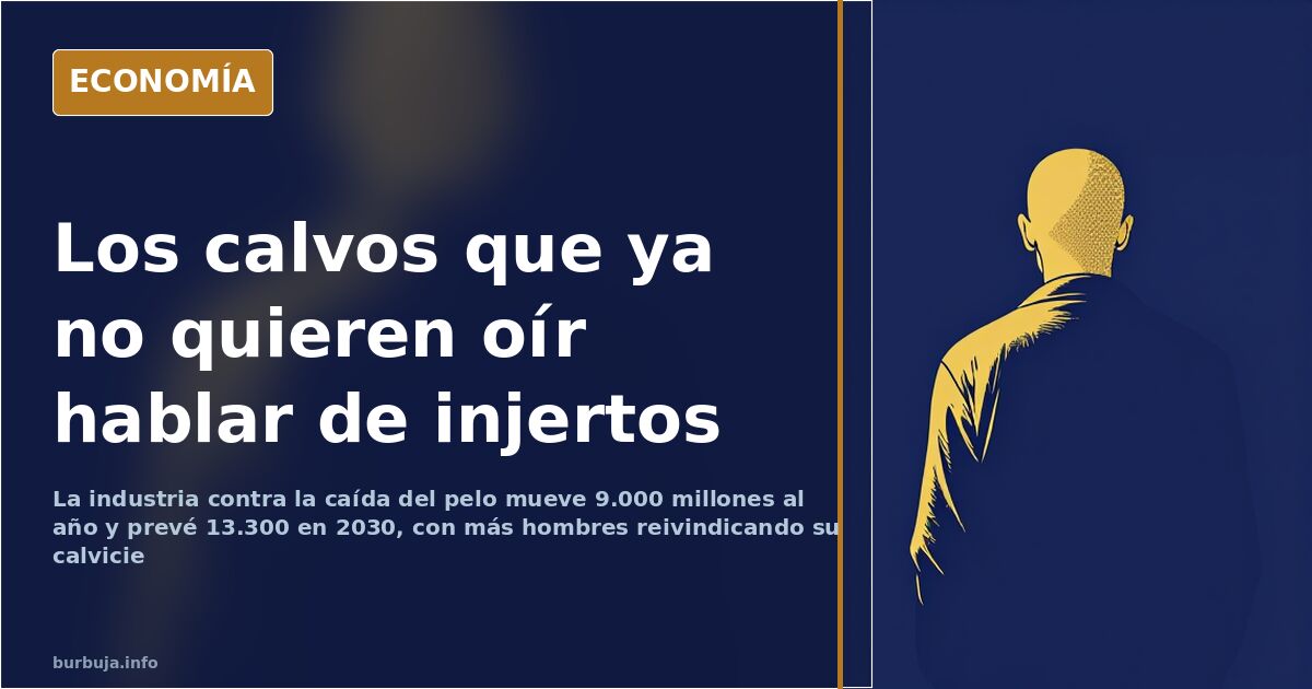 Ilustración editorial de un hombre de mediana edad con la cabeza rapada y gesto firme sobre la calvicie masculina