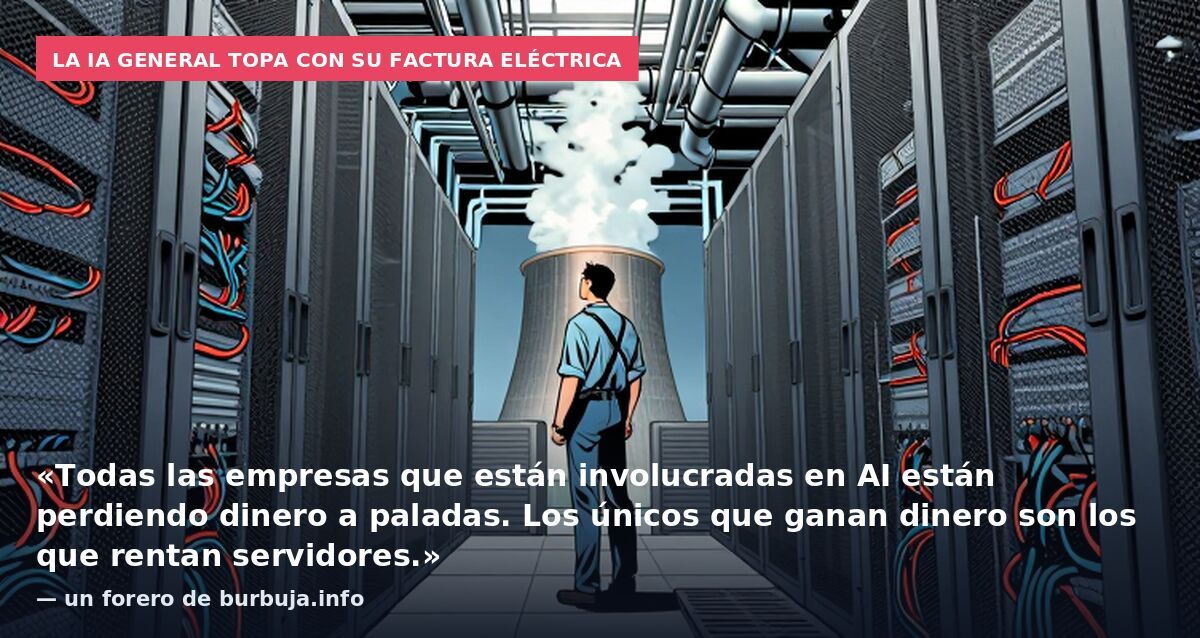 La IA general topa con su factura eléctrica: «Todas las empresas que están involucradas en AI están perdiendo dinero a paladas. Los únicos que ganan dinero son los que rentan servidores.» — un forero de burbuja.info
