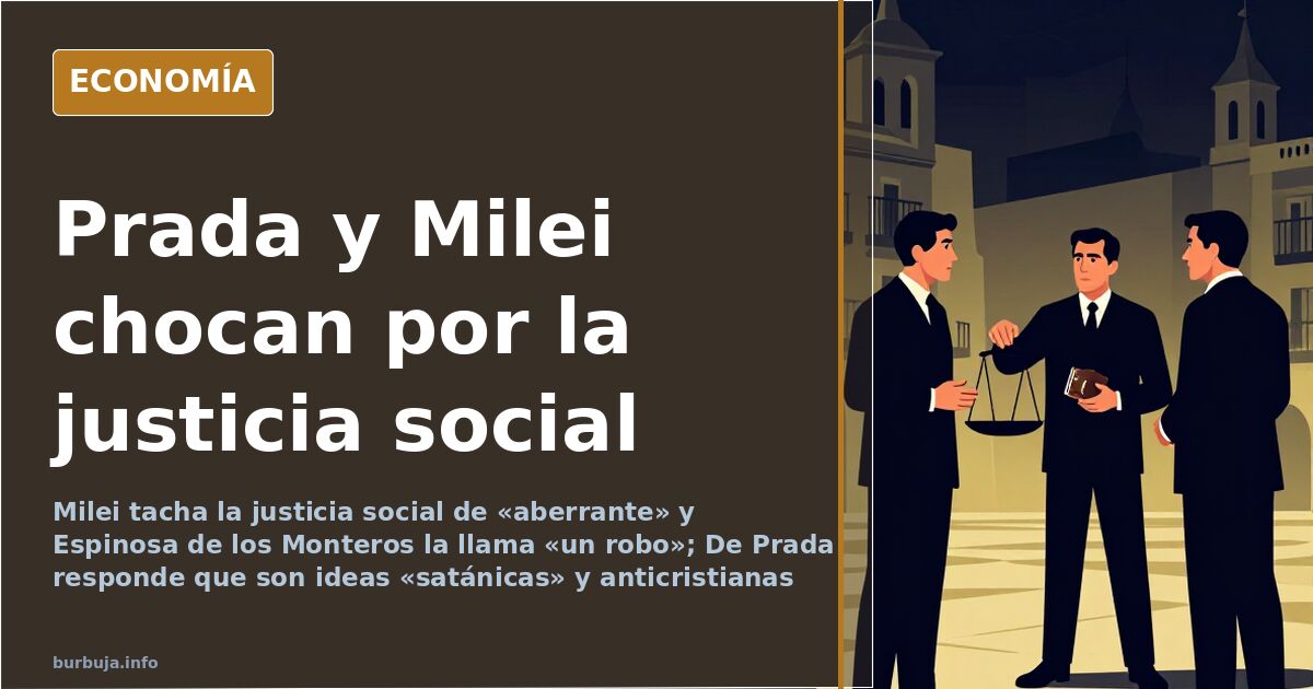 Ilustración editorial con dos atriles enfrentados y una balanza dorada bajo el concepto justicia social