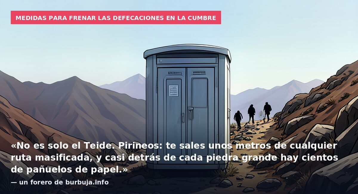Medidas para frenar las defecaciones en la cumbre: «No es solo el Teide. Pirineos: te sales unos metros de cualquier ruta masificada, y casi detrás de cada piedra grande hay cientos de pañuelos de papel.» — un forero de burbuja.info