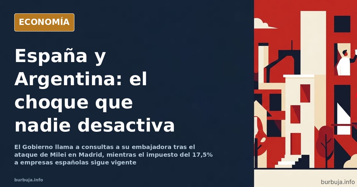 Ilustración editorial de dos banderas enfrentadas sobre un tablero diplomático con documentos y un sello oficial