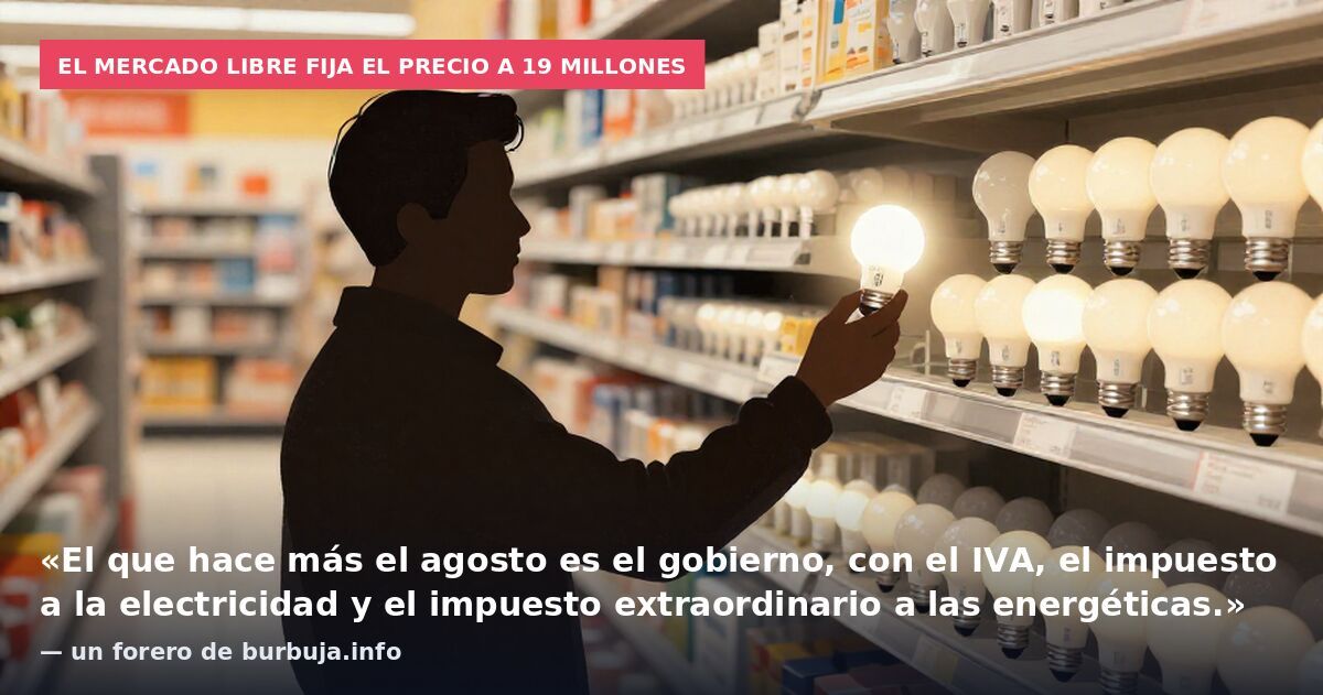El mercado libre fija el precio a 19 millones: «El que hace más el agosto es el gobierno, con el IVA, el impuesto a la electricidad y el impuesto extraordinario a las energéticas.» — un forero de burbuja.info