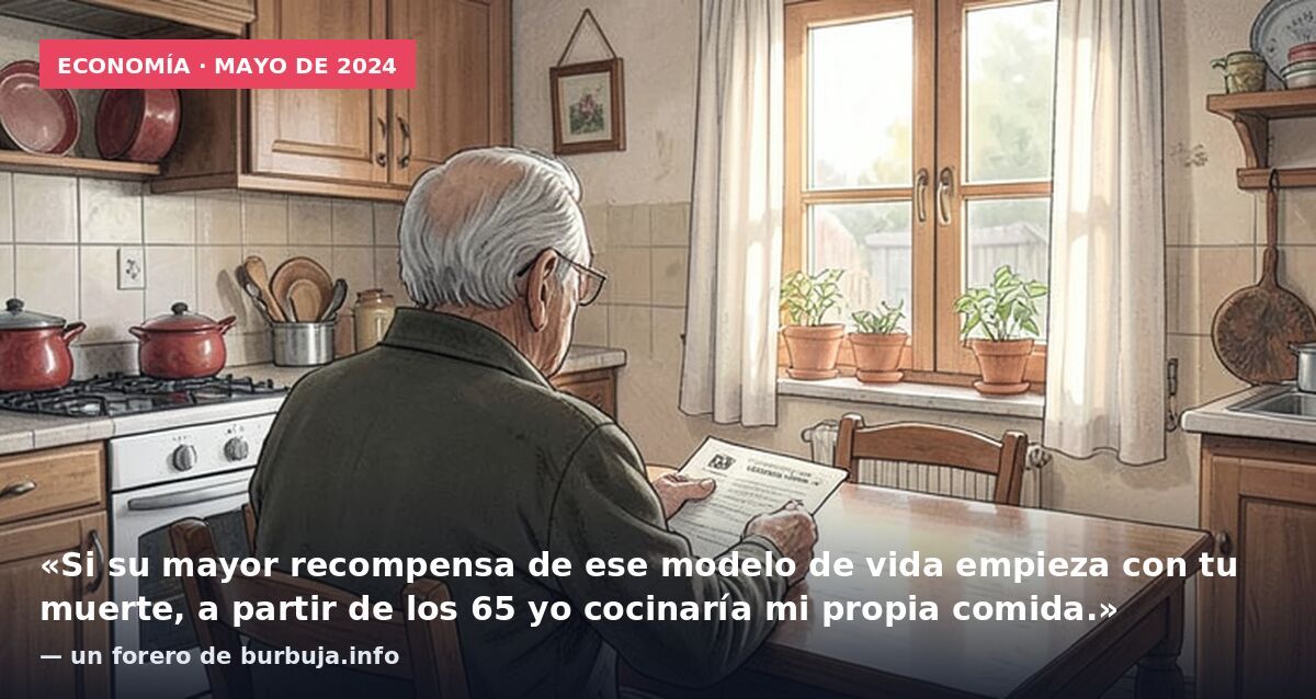 Economía · mayo de 2024: «Si su mayor recompensa de ese modelo de vida empieza con tu muerte, a partir de los 65 yo cocinaría mi propia comida.» — un forero de burbuja.info